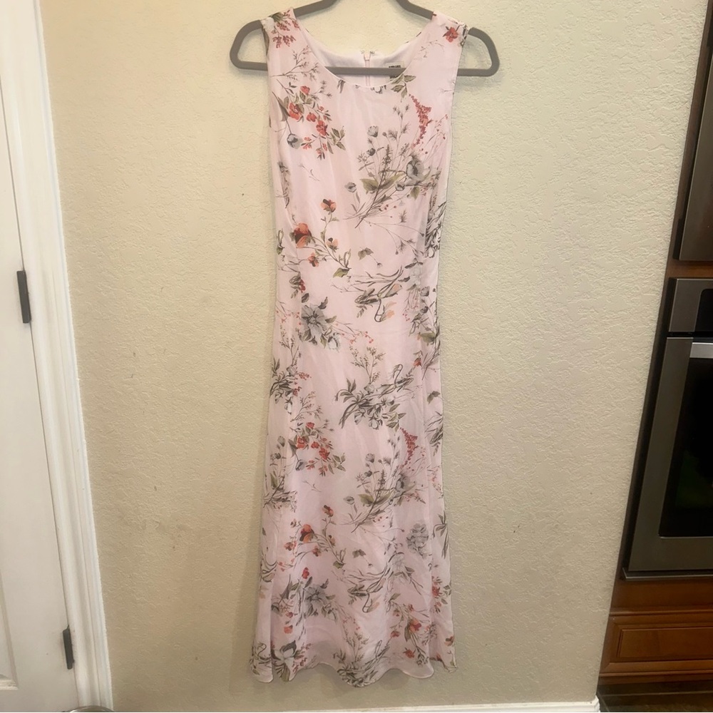 Anne Klein Size 0 Pink Floral Cottagecore Coquette Belted Summer Midi Dress
